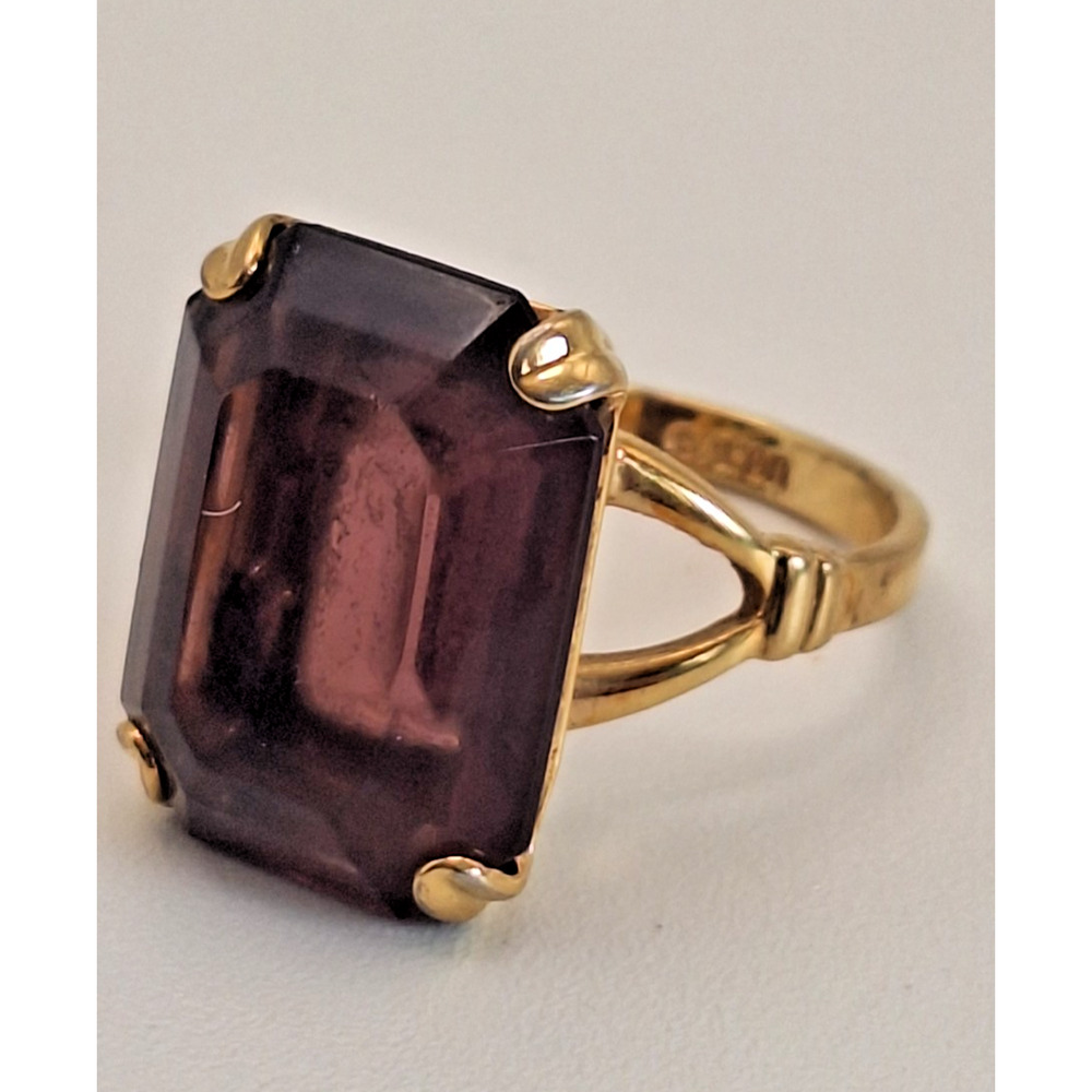 Vintage 1978 Avon Smoky Lustre Ring Faux Topaz Purple Brown Glass Size 7.5 - Picture 4 of 8